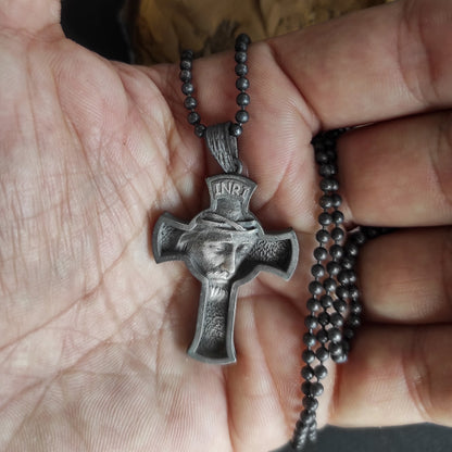 925K Silver Cross Necklace, Christian Medallion, Mens Jesus Necklace