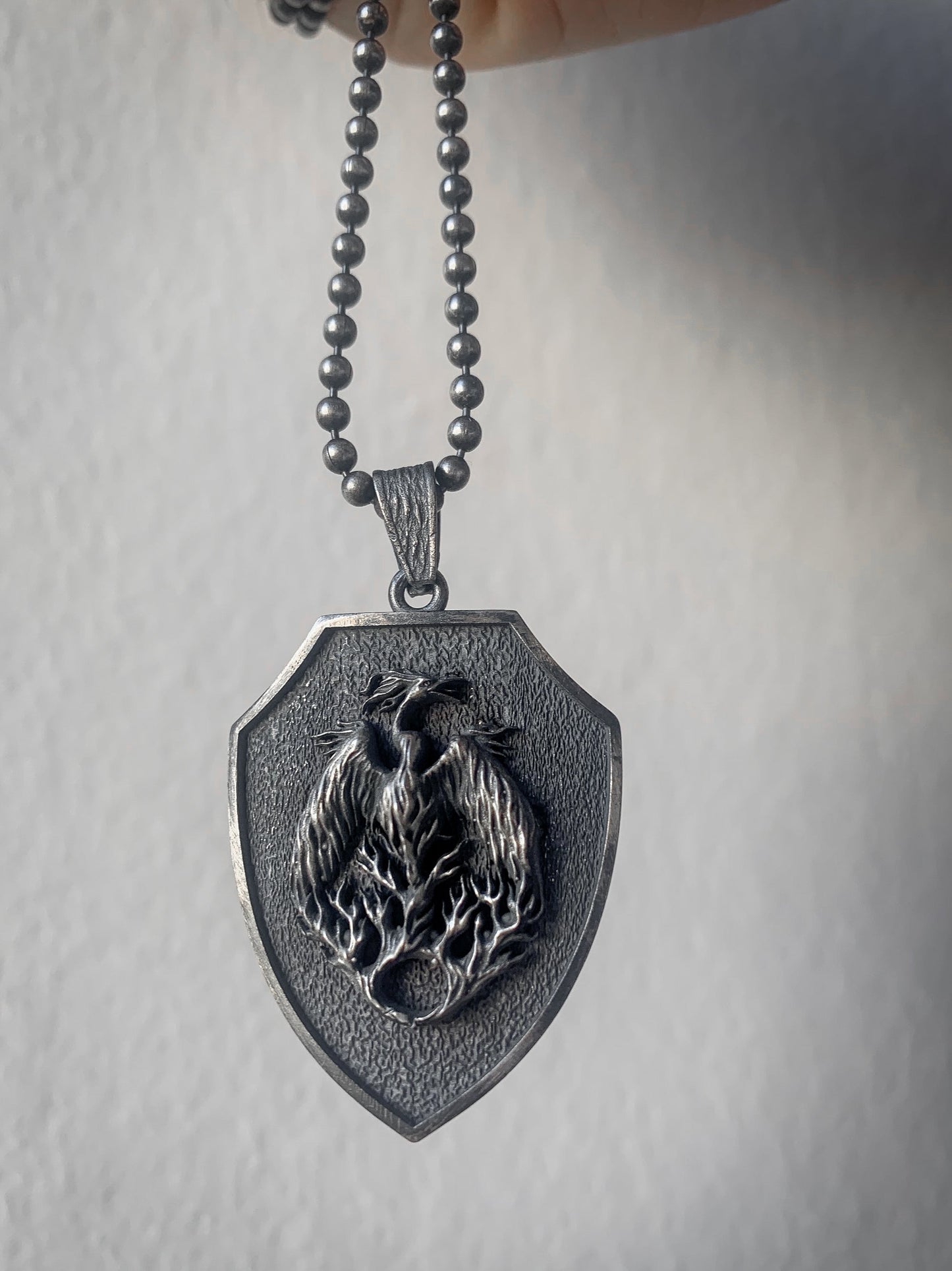 925K Silver Phoenix Men Necklace, Handmade Phoenix Medallion