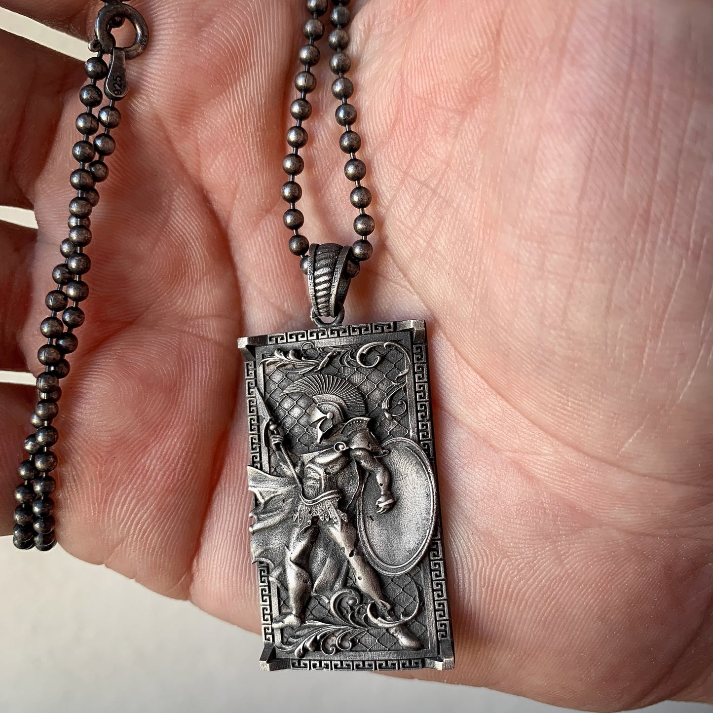 Sterling Silver Roman Warrior Necklace, Handmade Mens Silver Jewelry