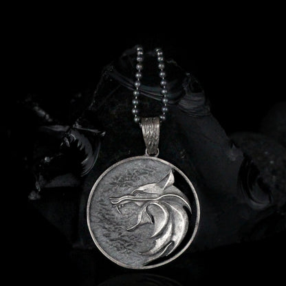 Solid Silver Wolf Men Medallion, Silver Wolf Pendant