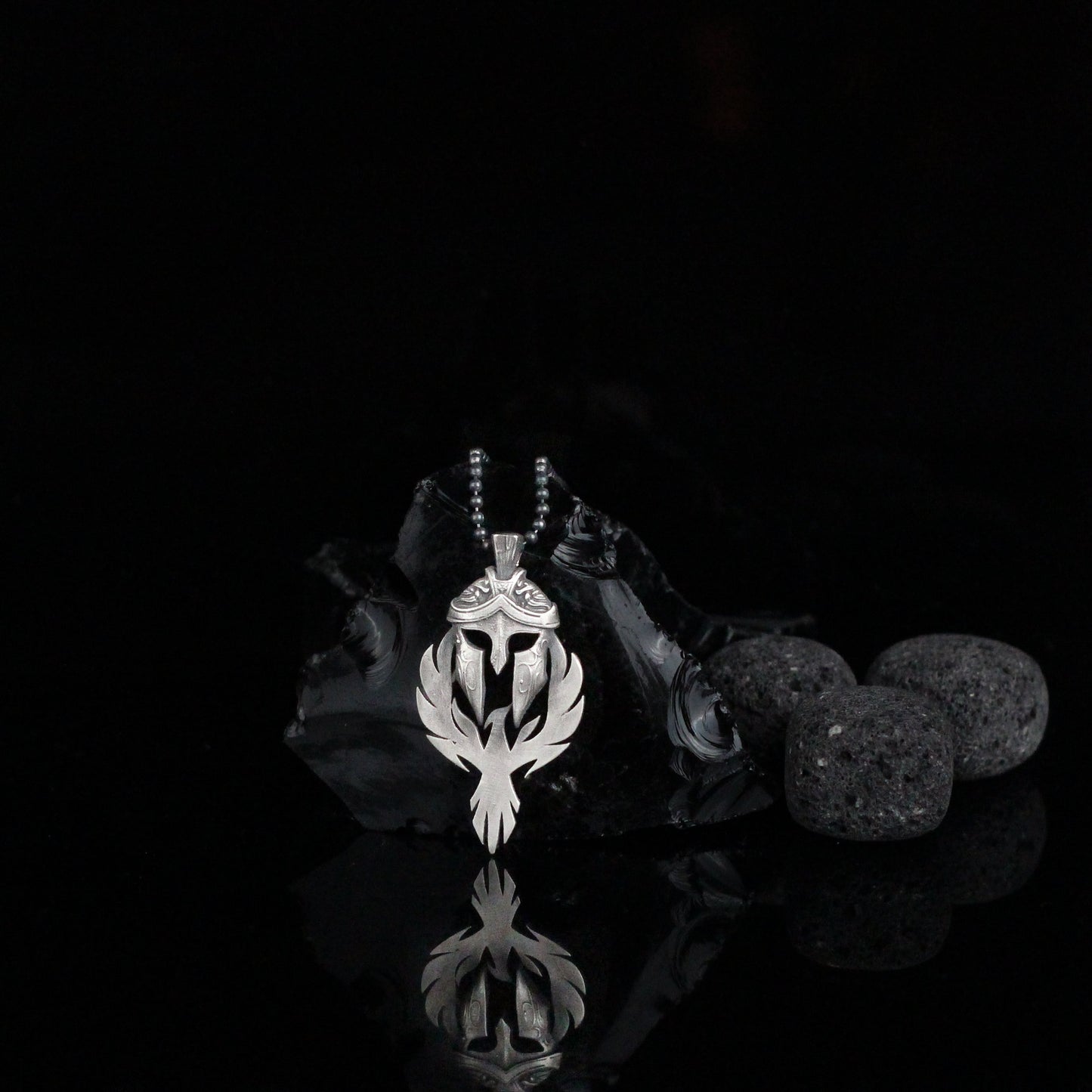 Solid Silver Phoenix and Spartan Necklace, Handmade Phoenix Pendant