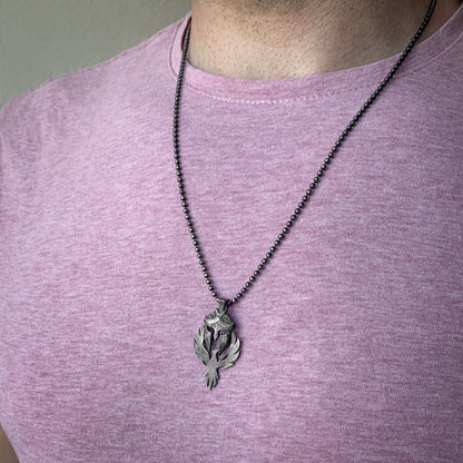 Solid Silver Phoenix and Spartan Necklace, Handmade Phoenix Pendant