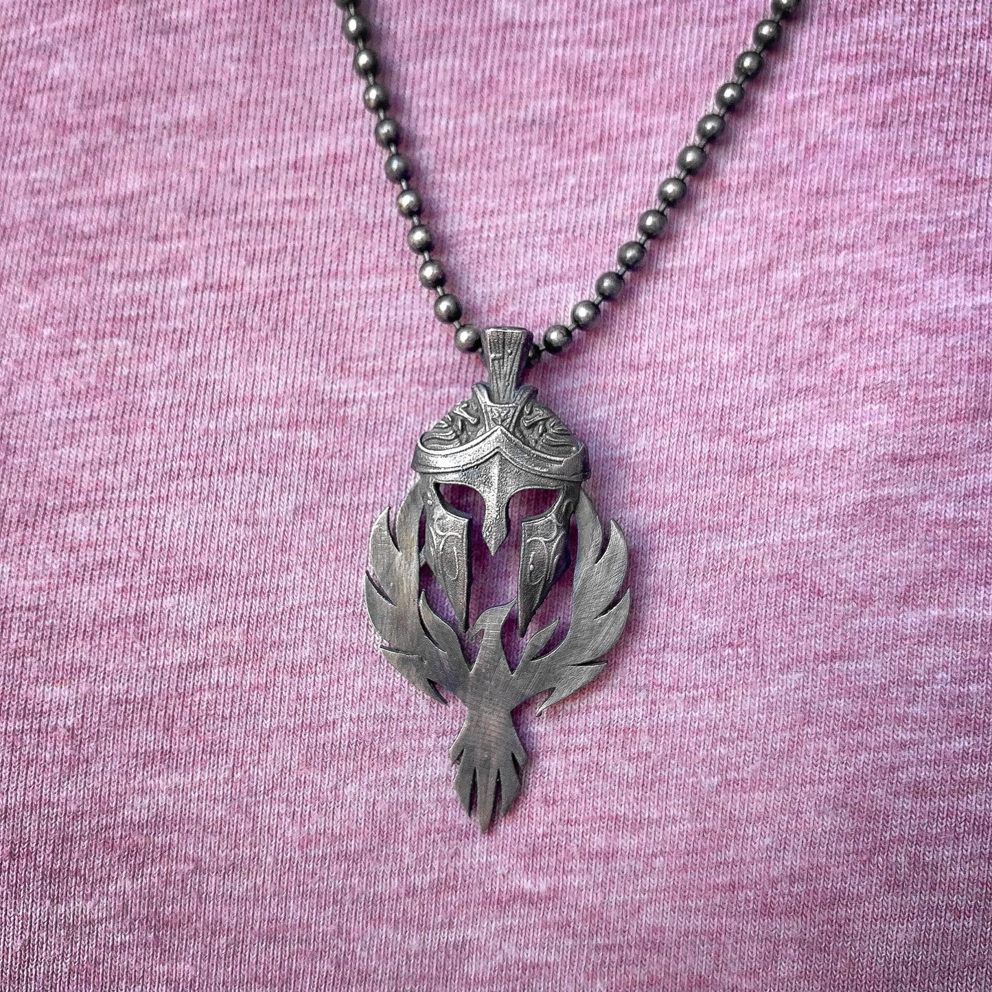 Solid Silver Phoenix and Spartan Necklace, Handmade Phoenix Pendant