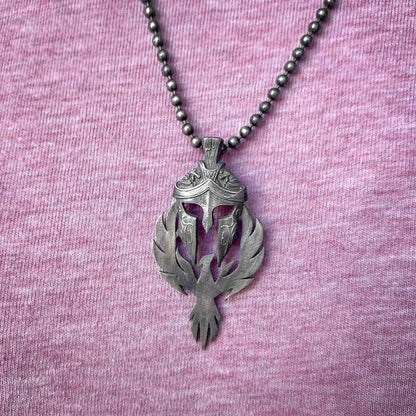 Solid Silver Phoenix and Spartan Necklace, Handmade Phoenix Pendant