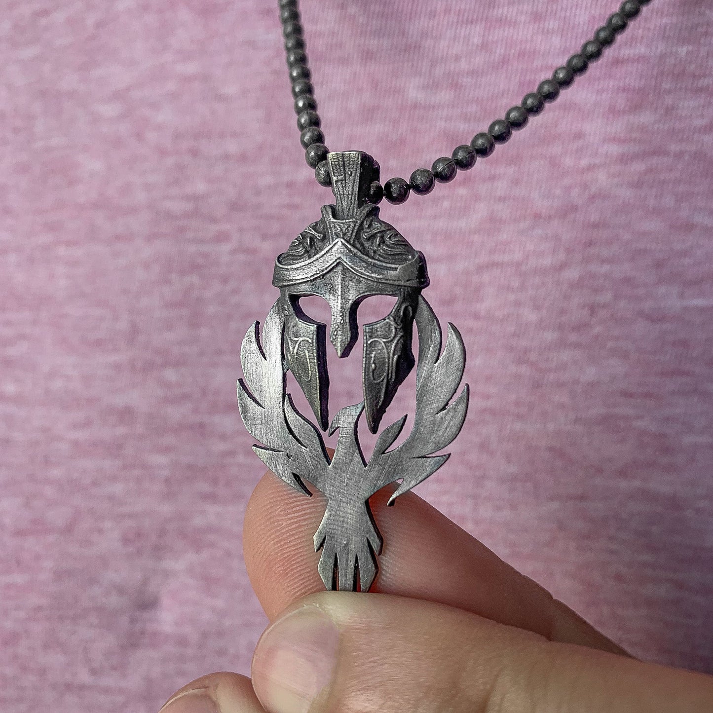 Solid Silver Phoenix and Spartan Necklace, Handmade Phoenix Pendant