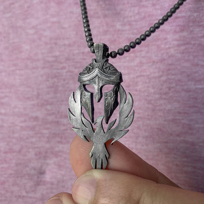 Solid Silver Phoenix and Spartan Necklace, Handmade Phoenix Pendant