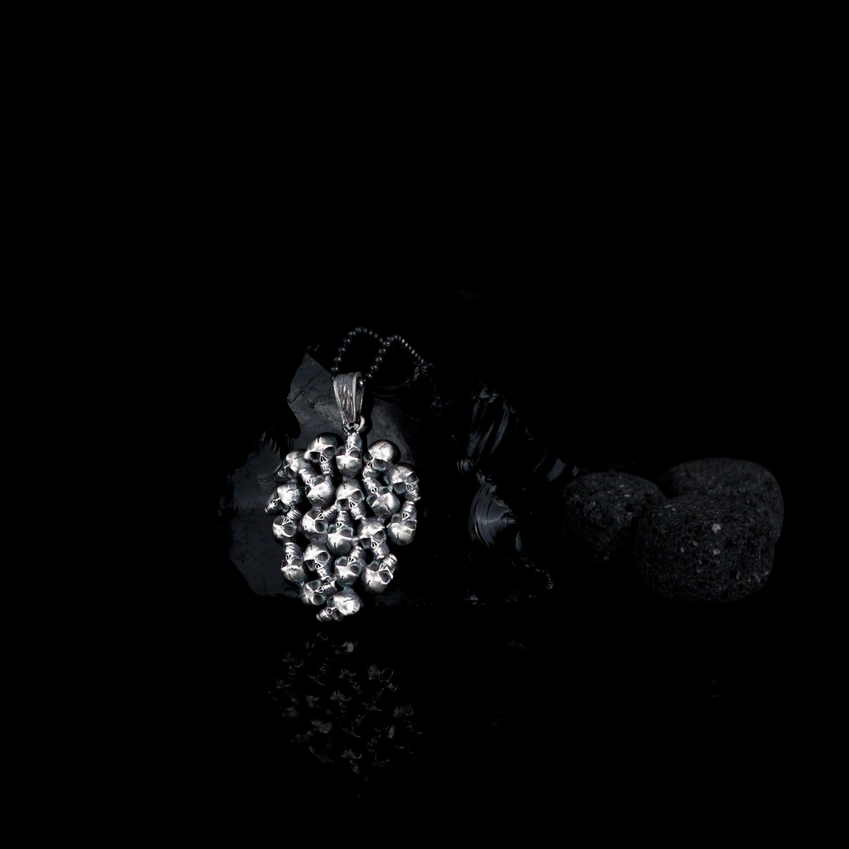 Solid Silver Skull Necklace, Mens Gothic Jewelry
