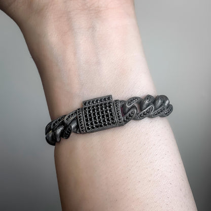 Sterling Silver Chain Bracelet, Black Stoned Chain Bracelet